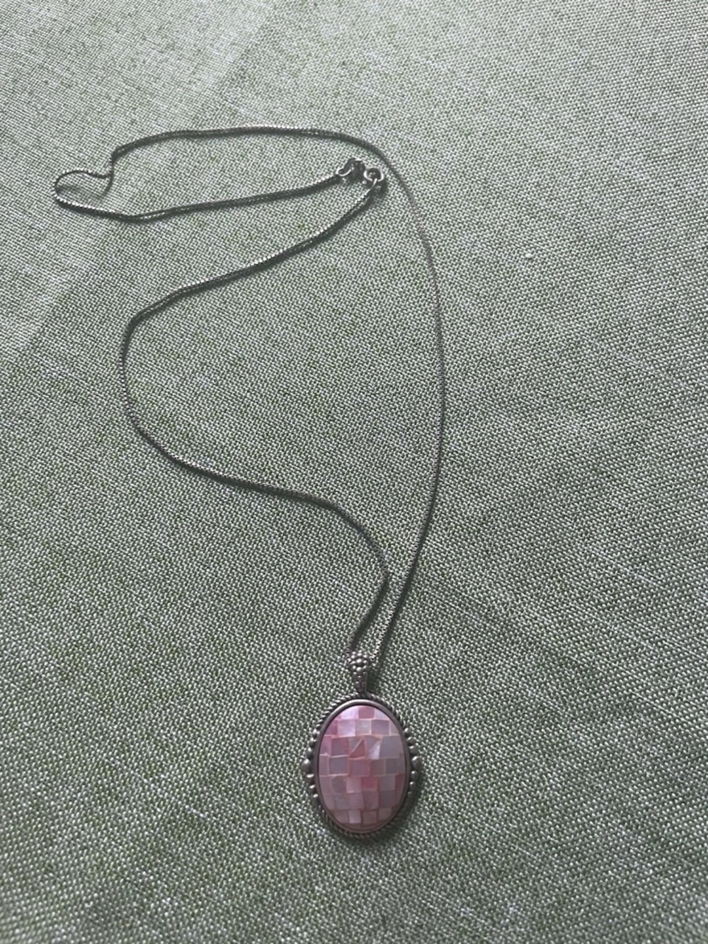 Sterling Pink Mosaic Oval Pendant Necklace